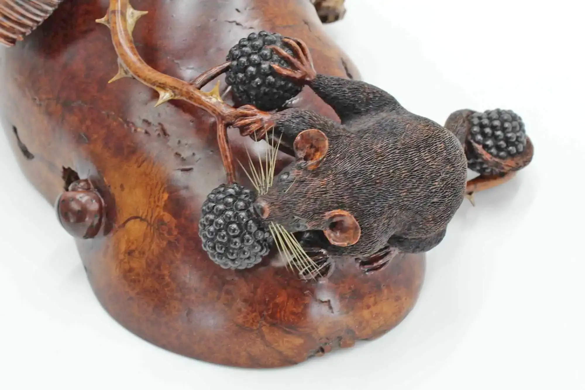 Mouse Blackberries woodcarving sculpture